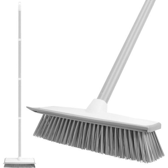 Vloerschrobborstel 2-in-1, schraperborstel met telescoopgreep, vloerschrobber met waterschuiver, bezem met stijve borstelharen voor het reinigen van tegels, badkamer, terras, garage, keuken