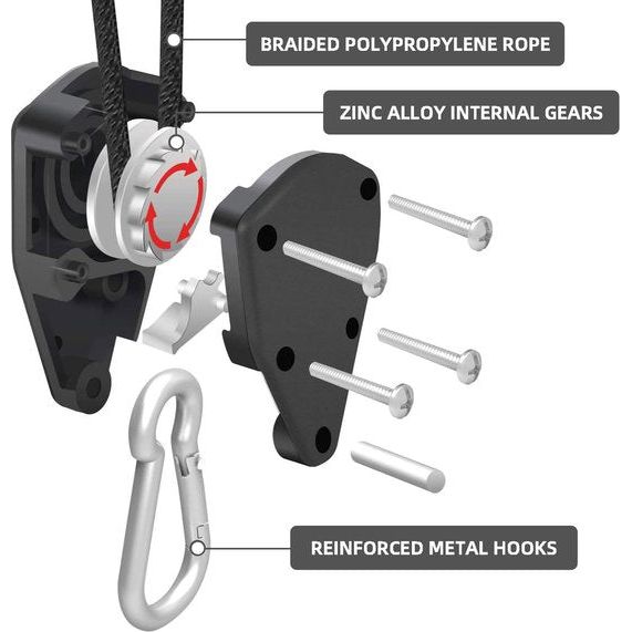Klik op de afbeelding voor een uitgebreide weergave Set van 4 ratelhangers Verstelbare touwhanger 4M, 1/8 inch Rateltouw Trekratel Ratelhaak Verstelbare touwhaak Ratel Touwratel voor kamerplanten Buitentent (zwart)