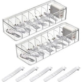 Kabelopbergdoos, 2 stuks kabelorganizerbox met deksel, 8 vakken met 30 kabelbinders, transparante kabelmanagementbox voor bureau, opslag, kantoor, thuisgebruik