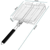 Barbecuemand, groot, draagbare, grillmand van beveiliging, vis-grillmand, inklapbaar, draagbare met afneembare handgreep, 64.5 x 31 x 5.5 cm, free opbergtas