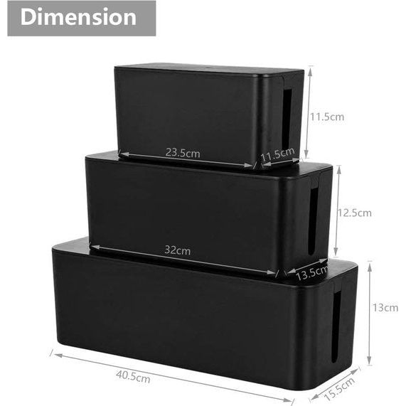 3-pack kabelbox kabelorganizer kabelbox set kabelmanagement voor het opbergen van stekkerdozen oplaadadapters kabelbescherming veiligheid van kinderen en huisdieren zwart