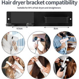 Föhnhouder Muur zonder boren, 2 in 1 Föhn- en Stijltanghouder voor Badkamer, RVS Föhnhouder voor Hotelbadkamer Slaapkamer, Wandhouder voor Föhn (Zwart)