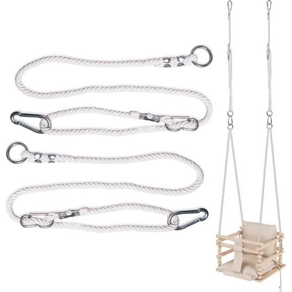 Schommeltouw 50 kg | 2 x schommeltouwverlenging met metalen schommelhaak karabijnhaak | Natuurlijk touw met karabijnhaak | 100% eco | Gemaakt in de EU