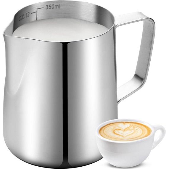 Melkkan voor koffiezetapparaat, 350 ml, 304 melkkannetjes, roestvrij staal, melkkan voor espressomachine, koffie cappuccino latte, vaatwasmachinebestendig