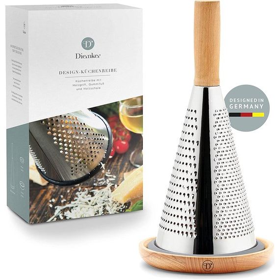 Premium keukenrasp met houten omhulsel en antislipfunctie, rasp, roestvrij staal, parmezaanrasp, groenteschaaf, kaasrasp, aardappelrasp, kaasschaaf, multifunctionele rasp, groentesnijder