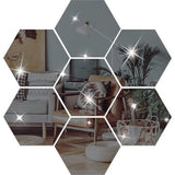 Wandstickers, acryl spiegelstickers set, 12 stuks 10cm 3D zeshoekige spiegel muurstickers voor woonkamer slaapkamer decoratie (zwart)