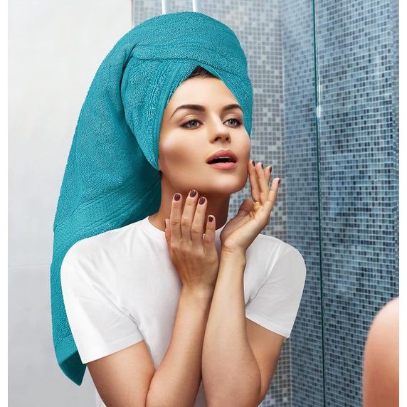 8-delige handdoekenset van katoen met ophanghaakjes, 2 badhanddoeken, 2 handdoeken en 4 waskleppen - (turquoise)