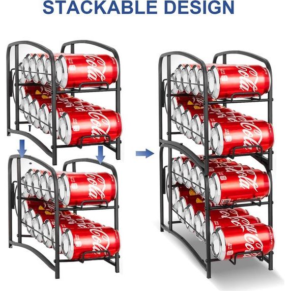 koelkastorganizer, set van 2, voor drankblikjes, bier, conserven, koelkastorganizer voor 24 blikjes van 330 ml, zwart