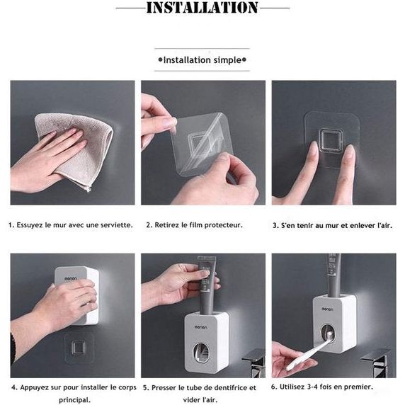 Wall Mount Automatische tandpastadispenser, waterdicht en stofdicht, grijs, verpakking van 2 stuks