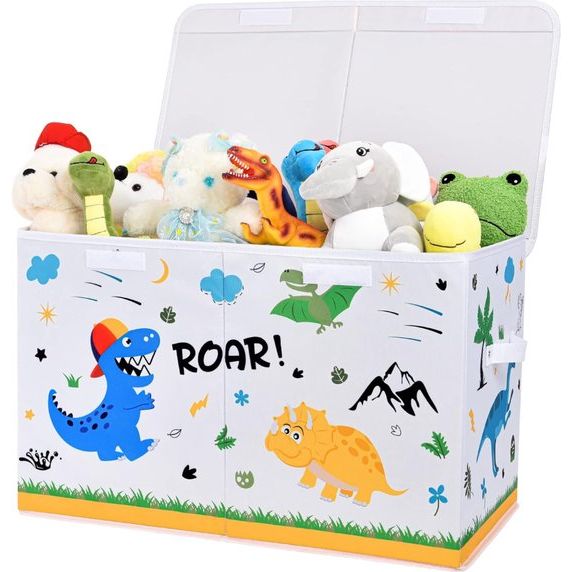 Dinosaurus opbergdoos met deksel, speelgoedkist voor kinderen, 64 x 32 x 40 cm, speelgoed, kleding, boeken, opbergen, speelgoeddoos met handgrepen, voor jongens, kinderkamer, kleuterschool