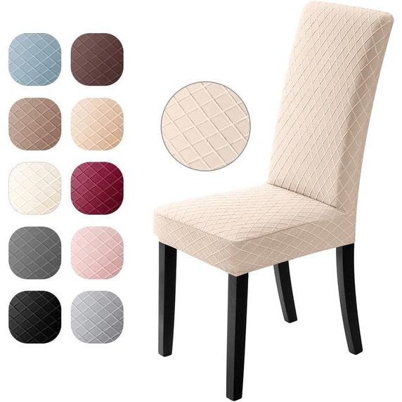 Stoelhoezen, set van 4, universele stretch stoelhoezen, moderne jacquard hoes, afneembare stoelhoes, eetkamerhoes, bi-elastische hoes, voor banketdecoratie en bruiloftsfeesten (beige, set