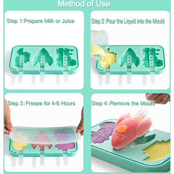 IJslollyvormen 2x3 holte IJslollyvormen met 18 stokjes Food Grade BPA-vrij siliconen Herbruikbaar dinosaurusvoertuigpatroon DIY-ideeën IJslollyvormen voor volwassenen