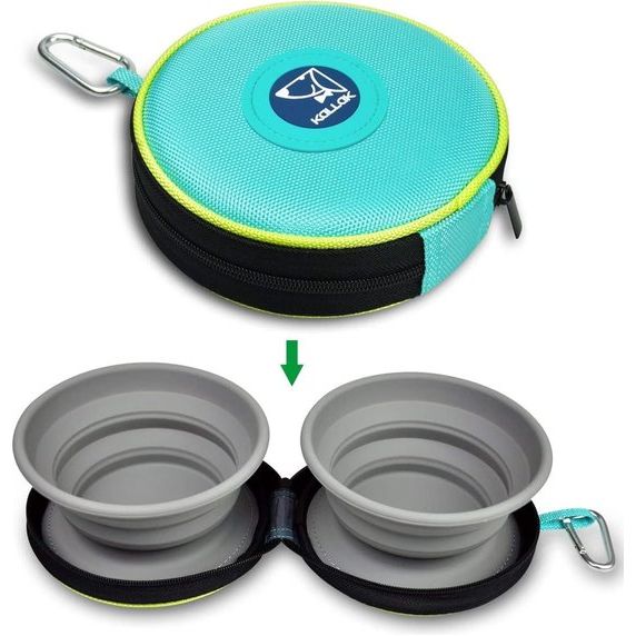 Opvouwbare huisdierschaal van siliconen voor voer en water, dubbele katten/hondenbak voor onderweg, draagbare voerbak