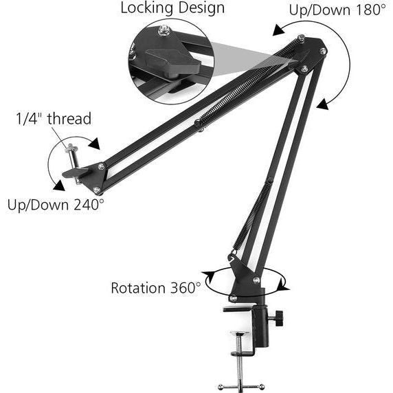 Mobiele telefoon gelede armhouder Chromlives overhead statief Mobiele telefoon met smartphoneklem 1/4'' schroef Mobiele telefoonhouder Zwarte zwanenhals Smartphonestandaard Bed Verstelbare houder Tafelklem