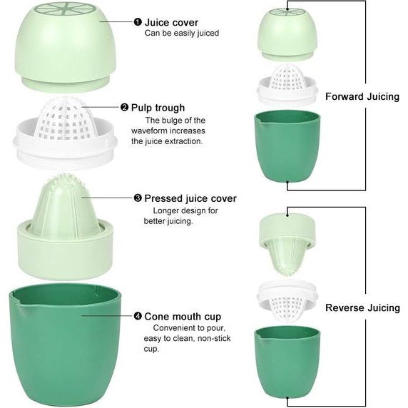 Citroenpers, handmatige sapcentrifuge in citroenvorm, limoenpers, citruspers met twee persmogelijkheden, fruitpers voor citroen/limoenen, sinaasappels, citrus/grappruit - groen