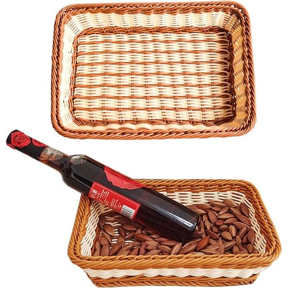 2 stuks gevlochten gevlochten fruitbrood, opbergmand rotan geweven mand voor eetkamer, woonkamer en keuken (30 x 20 x 7 cm)