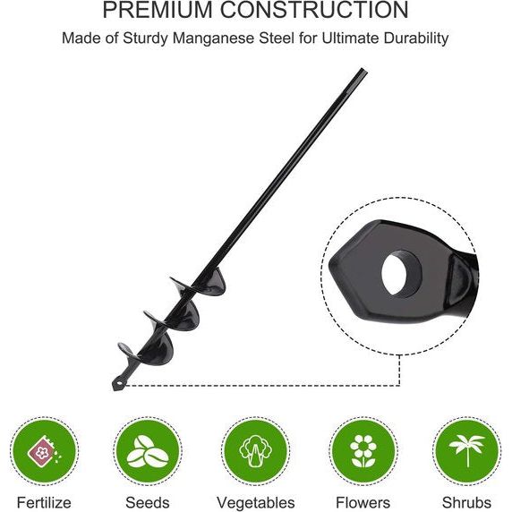 Tuinslakken spiraalboor, handboor, grondboor, grondboor, paalgat, tijdbespare gatboor, graafgereedschap voor het planten, Bloemperk, Zaailingen (dia-4.6 cm, L-37 cm)