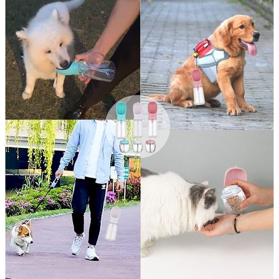 Hondenwaterfles voor honden onderweg, 550 ml draagbare hondenwaterfles met 100 ml hondenvoerfles, plastic reisfles voor honden, klein – wit