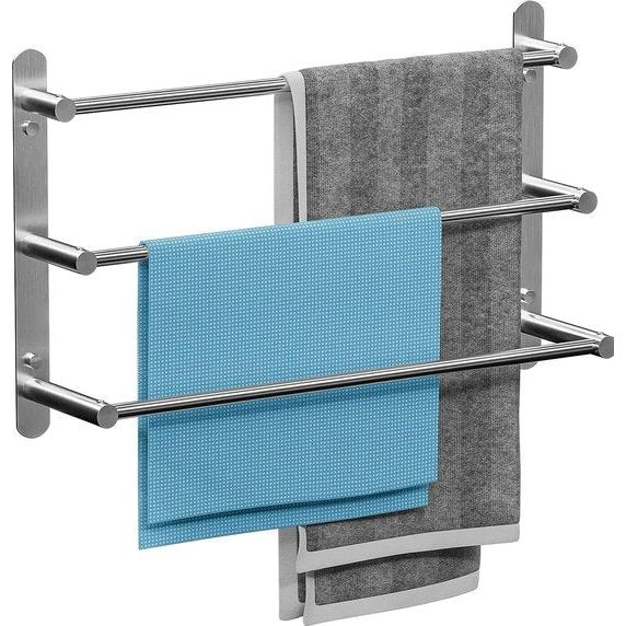 Handdoekenrek badkamer zonder boren wandmontage 304 roestvrij staal geborstelde badhanddoekhouder 50 cm met haken, 3-laags stabiele handdoekhouder muur voor badkamer keuken toilet