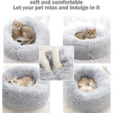 Kattenbed, wollig, rond, van pluche, donut, behaaglijk hondenkussen, hondenmand, wasbaar, S/M/L/XL/XXL voor kleine, middelgrote en grote honden, katten en andere huizen (XL-70 cm, lichtgrijs )