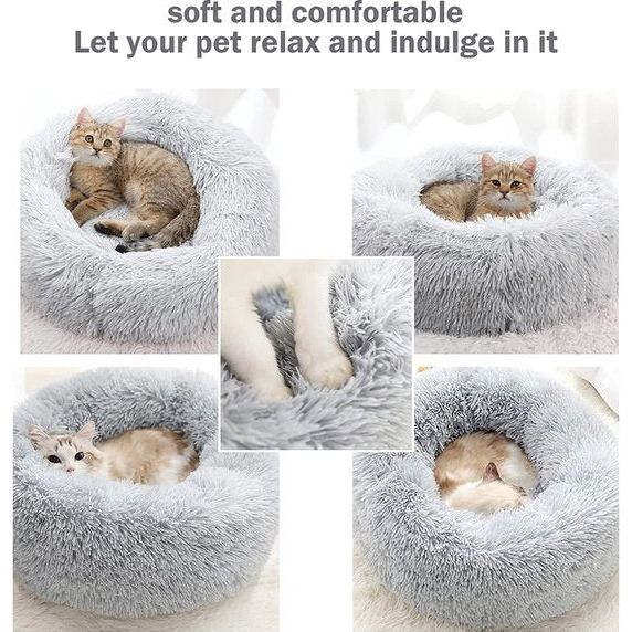 Kattenbed, wollig, rond, van pluche, donut, behaaglijk hondenkussen, hondenmand, wasbaar, S/M/L/XL/XXL voor kleine, middelgrote en grote honden, katten en andere huizen (XL-70 cm, lichtgrijs )