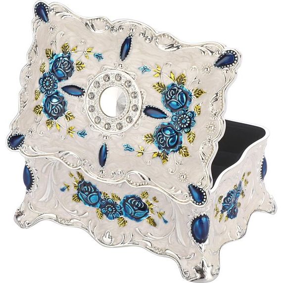 Vintage metalen sieradendoosje kleine opbergdoos voor ringen oorbellen ketting wit medium