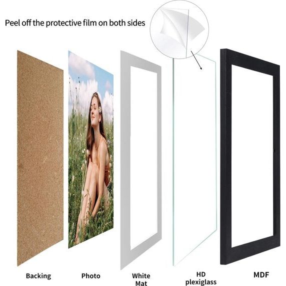 Zwarte fotolijst set van 15, voor 20 x 25 foto's met passe-partout of voor foto's 23 x 28 zonder passe-partout, wand- en tafelopstelling, Mdf