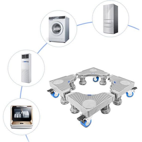 Onderstel voor wasmachines, verstelbare wasmachinesokkel met 8 poten en 4 wielen, wasmachinesokkel, berenbelasting 300 kg, platform voor koelkast, droger en vriezer