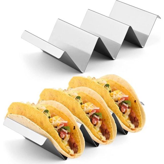 Taco houder, 2 stuks Taco standaard van 304 roestvrij staal met handgrepen, vaatwasmachinebestendig, tortillahouder voor taco's, sandwiches, worsthouders