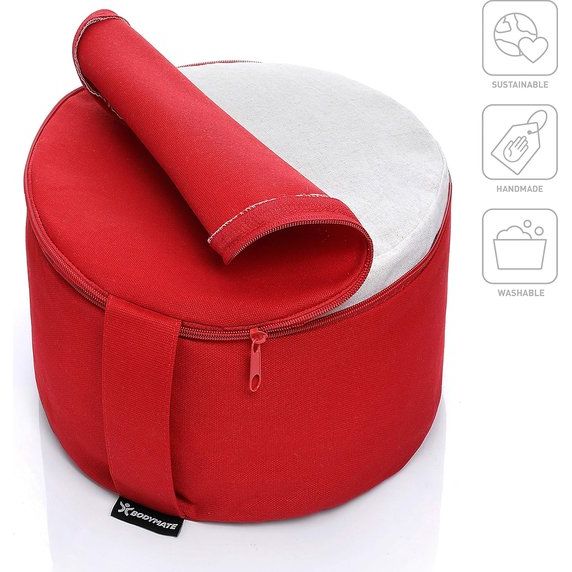 Extra hoog yogakussen, rond, diameter 31 cm, 20 cm hoog, met vulling van boekweit-spelt, machinewasbare overtrek van 100% extra dik katoen, meditatiekussen, zitkussen