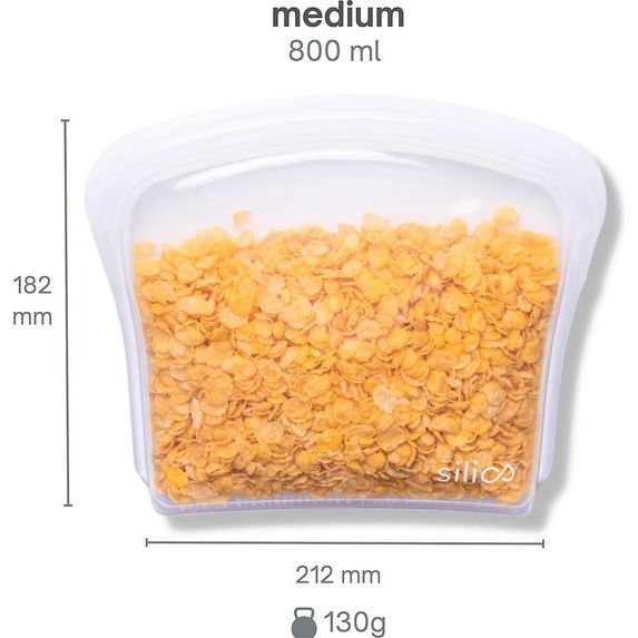 Herbruikbare vrieszakken (800 ml), transparant, siliconen zakje voor levensmiddelen, vaatbruikwasmachinebestendig, sous-vide en magnetronbestendig