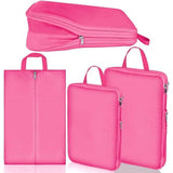 Kofferorganizerset, ultralichte verpakkingstassen met compressie, S, M, L, XL verpakkingsblokjes, compressietas voor kleding en schoenen, kledingtassen als bagage-organizerset, rozerood
