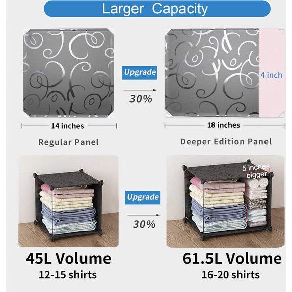 Kledingkast met 8 kubussen, garderobekast, steekreksysteem, kunststof kast met deuren en 1 hanger, diepere vakken dan normaal (45 cm vs. 35 cm) voor meer ruimte