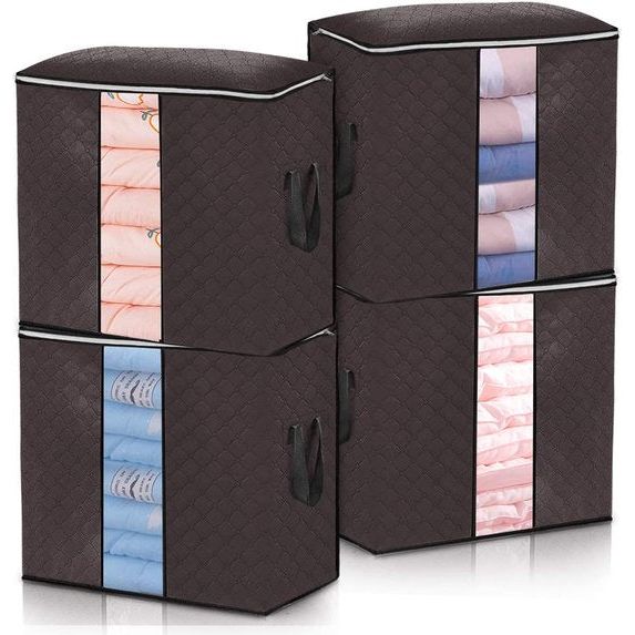 4 stuks opbergtassen, grote capaciteit, opvouwbare kledingopslag met versterkte greep en stevige ritssluiting, bruin, 50 x 36 x 50 cm (More241)