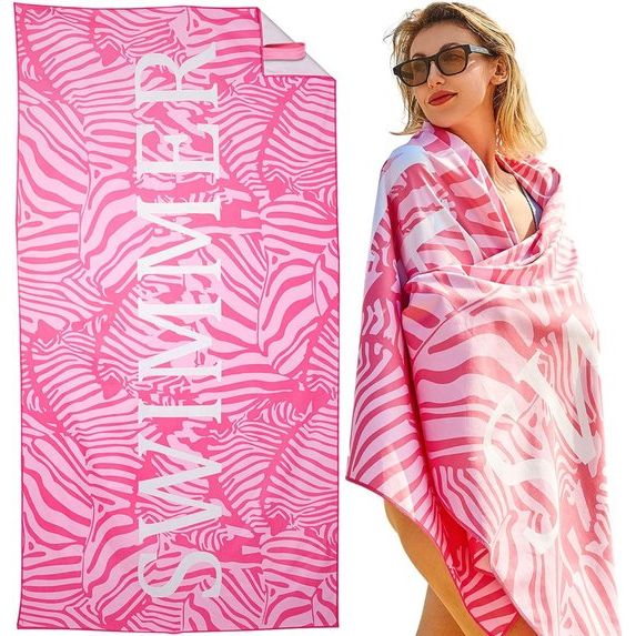 Strandlaken, groot, microvezelhanddoek 180 x 90 cm, zandafstotend, sneldrogend microvezel strandlaken, groot, voor strand/zwembad/strandstoelen (zwemmerroze)