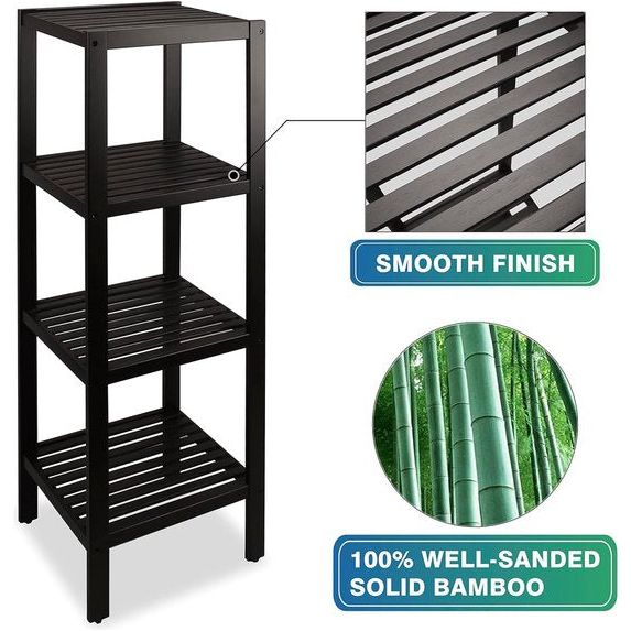 Badkameropbergrek, 4 niveaus, bamboerek, organizer, multifunctioneel rek voor woonkamer, slaapkamer, keuken (zwart)