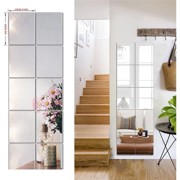 Wandspiegel, zelfklevende glazen spiegel, HD spiegeltegels, zelfklevende deurspiegel, full-body spiegel, zelfklevende spiegel voor muur, woonkamer, slaapkamer, badkamer, hal.