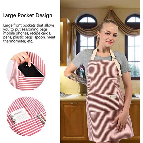 2 stuks kookschort, keukenschort voor dames, katoen, verstelbare schort met lange banden, kookschort met verstelbare nekriem voor koken, bakken, huishoudelijk werk, voor dames en heren, blauw, 72cm*68cm
