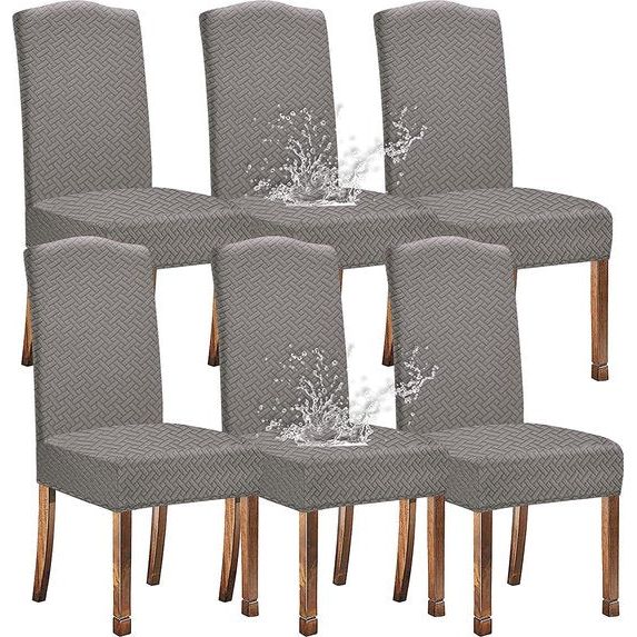 Stretch waterdichte jacquard met lang rooster, eetkamerstoelhoezen, huisdecoratie, stoelhoezen voor eetkamerstoelen (lichtgrijs, 6 stuks)