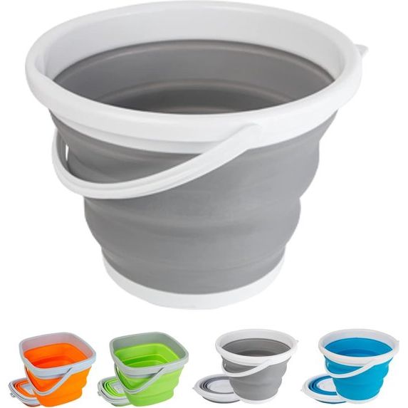 Siliconen opvouwbare emmer 10L is een handige, opvouwbare emmer die ideaal is voor thuis schoonmaken, kamperen, vissen, autowassen, keukengebruik en als draagbare watercontainer. De emmer is grijs van kleur.