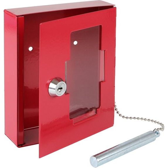 Sleutelkastje, met hamer om het glas te breken, 15 x 12 x 4 cm, rood