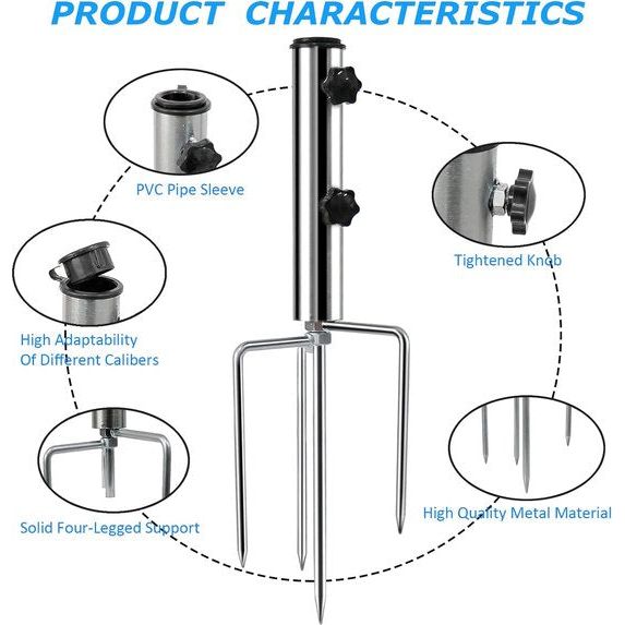 parasolstandaard met 4 haringen, afneembaar instelbaar, robuust grondanker voor parasol van metaal, grondpen, parasol buiten, voor strand, gras, zand