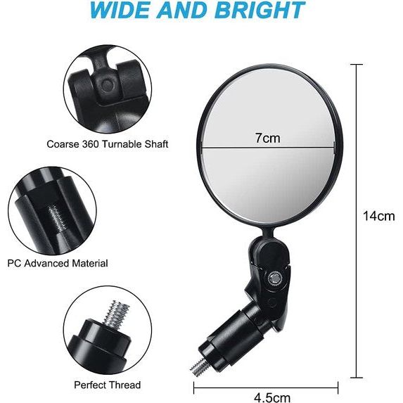 2 stuks 360° fietsspiegels, universele veilige achteruitkijkspiegel voor 17,4 mm-22 mm, robuust, inschroefspiegel, fietsstuurspiegel voor fiets, mountainbike, racefietsen