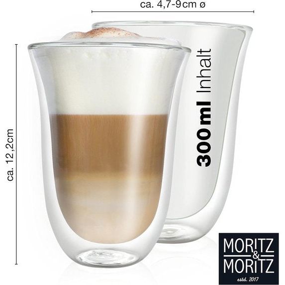 Barista Latte Macchiato-glazen, dubbelwandig, 4 x 300 ml, dubbelwandige glazen, latte macchiato, dubbelwandige koffieglazen, theeglazen, vaatwasmachinebestendig