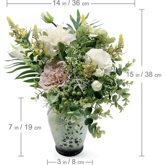 Kunstbloemen zoals echte, kunstplanten in potten ter decoratie, kant-en-klaar boeket kunstbloemen voor verzending, geschikt voor elke gelegenheid, kunstboeketten bloemen, (groen)