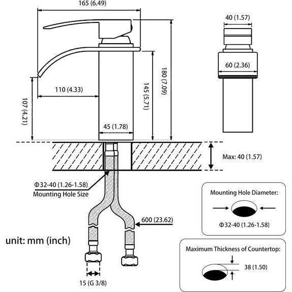 Kraan badkamer zwarte waterval, wastafelarmatuur badkamer zwart, badkraan enkele handgreep wastafelkraan met uitloop hoogte 232 mm, mengkraan wastafel zwart mat