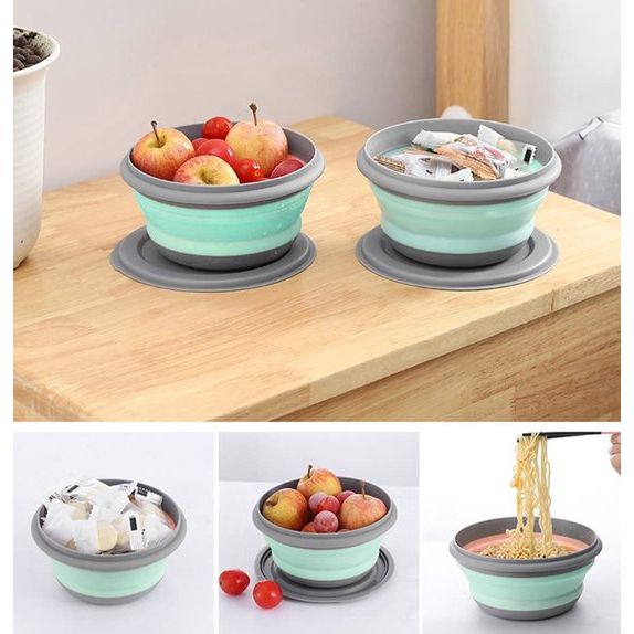 Opvouwbare Kom, 3 stks Draagbare Opvouwbare Siliconen Kom Camping Voedsel Opslag Dozen ronde Voedsel Opbergdoos, Opvouwbare fruitsalade kom voor kamperen, wandelen, keuken, Outdoor School, groen