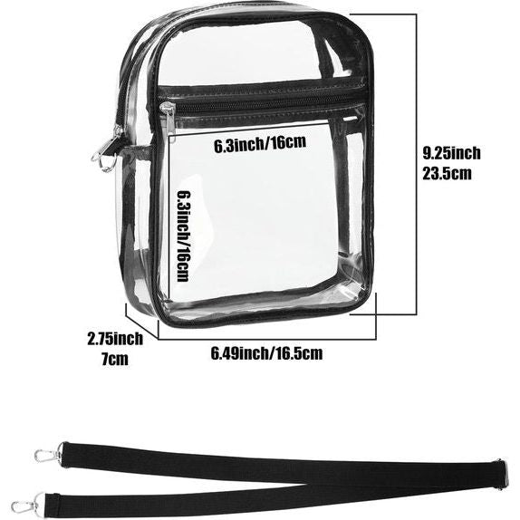 Statium goedgekeurde draagtas, transparante crossbody schoudertas met verstelbare riem voor werk, sport, games, concerten