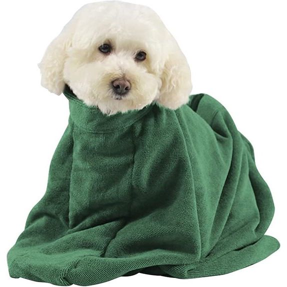 Badjas voor honden, microvezel, hondenhanddoek, hondenbadjas, drogend, microvezel, hondenhanddoek, tas, sneldrogend, voor huisdier, hond, kat, badjas (XS, groen)