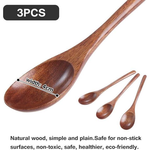 6 Piece Natural Wooden Cutlery Set with Long Handle Janpanese Style for Camping Outdoor Kitchen Cooking Dinner